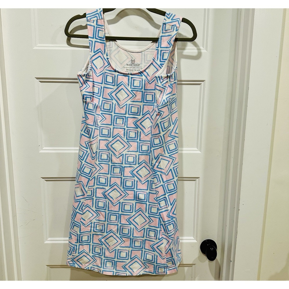Mahi Gold Women's Summer Dress Size L Sleeveless Geometric Pinks & Blues